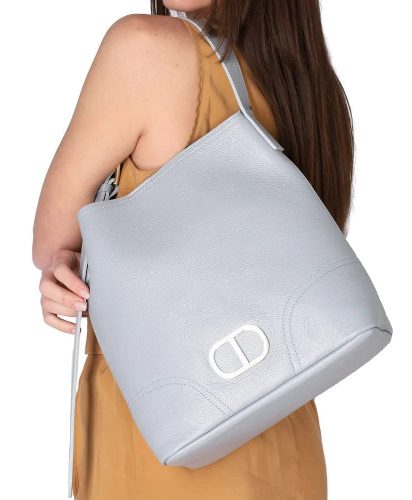 Twin-Set Textured Leather Hobo Bag Magnetic Logo
