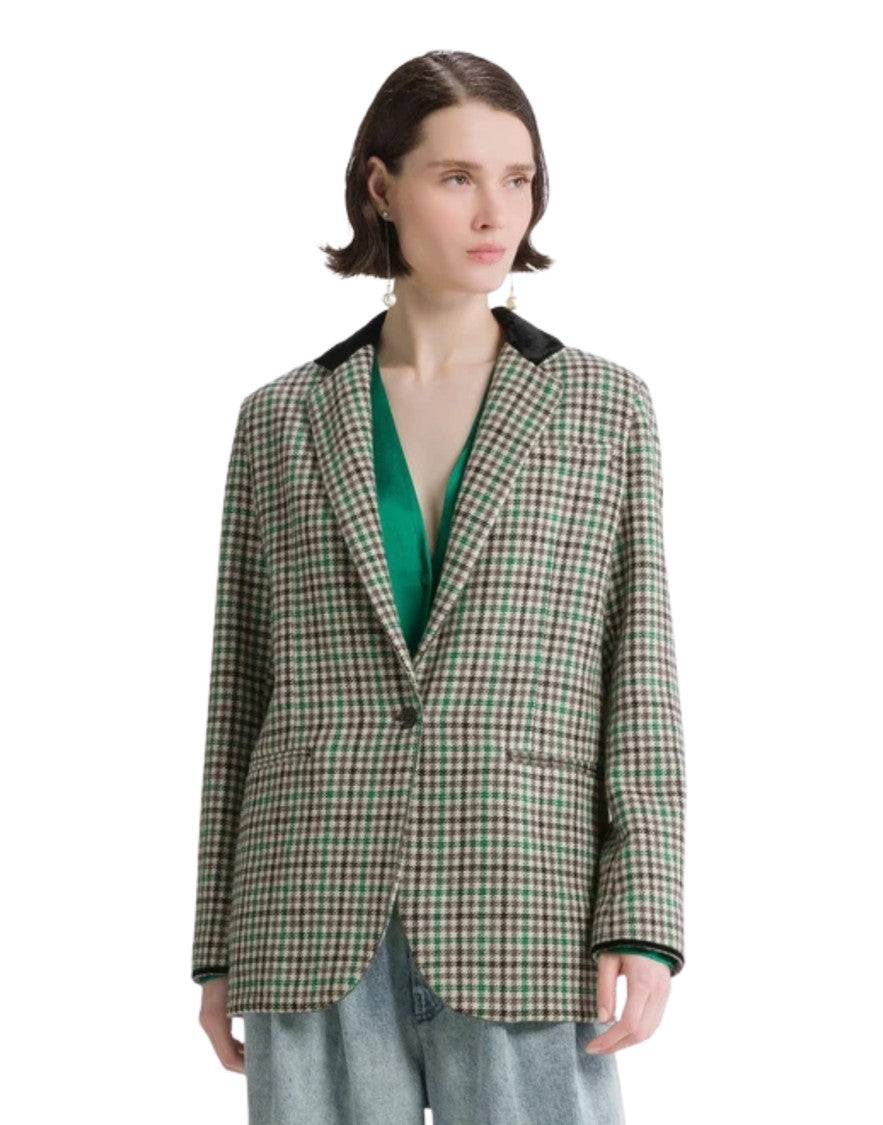 Forte Forte Royal Checked Wool-Blend Notched Lapel Blazer