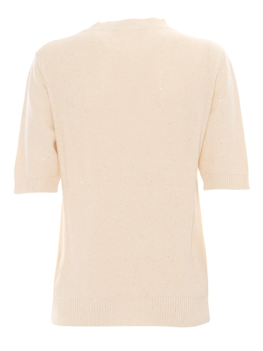 Fabiana Filippi Sequin Short Sleeve Crew Neck Sweater