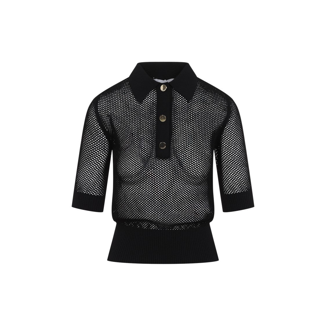 Sportmax Mesh Polo Top With Fitted Ribbed Hem