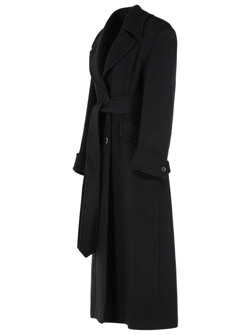Blumarine Ankle-Length Black Wool Blend Coat With Matching Belt