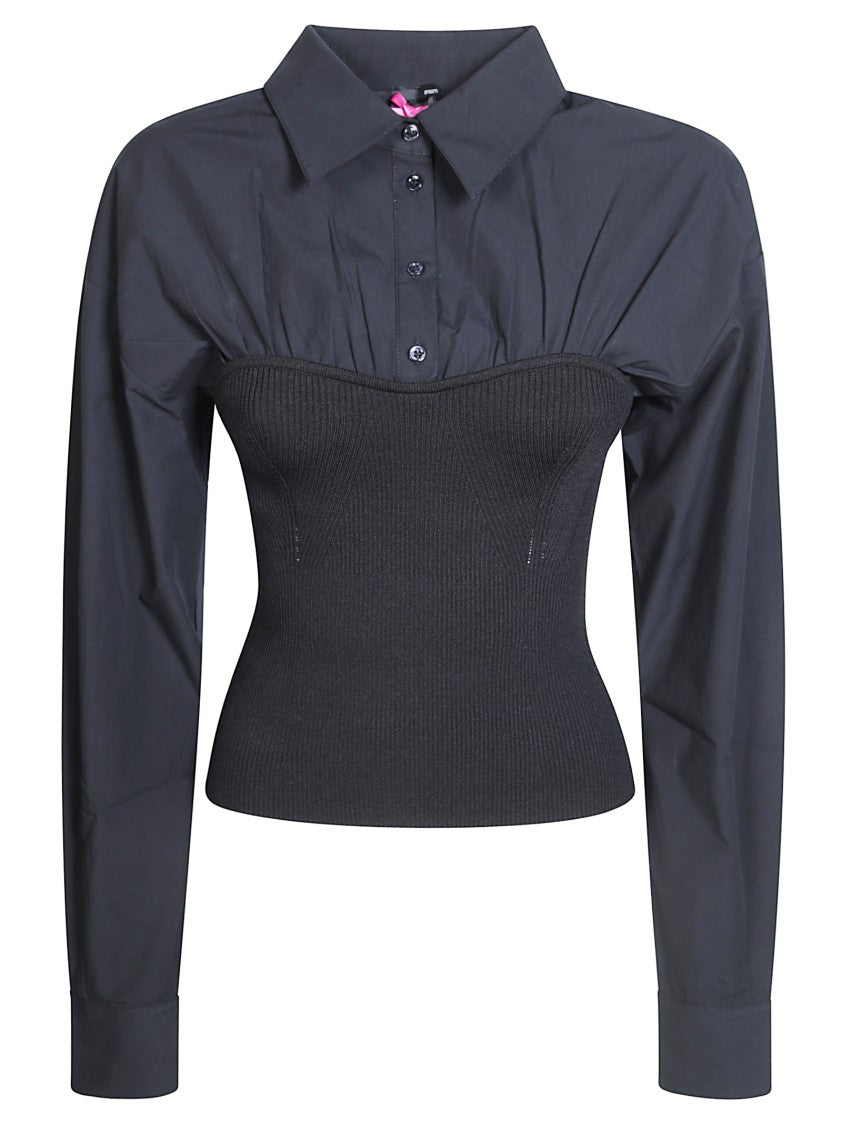 Pinko Black Terlaner Technical Ribbed Midsection Top