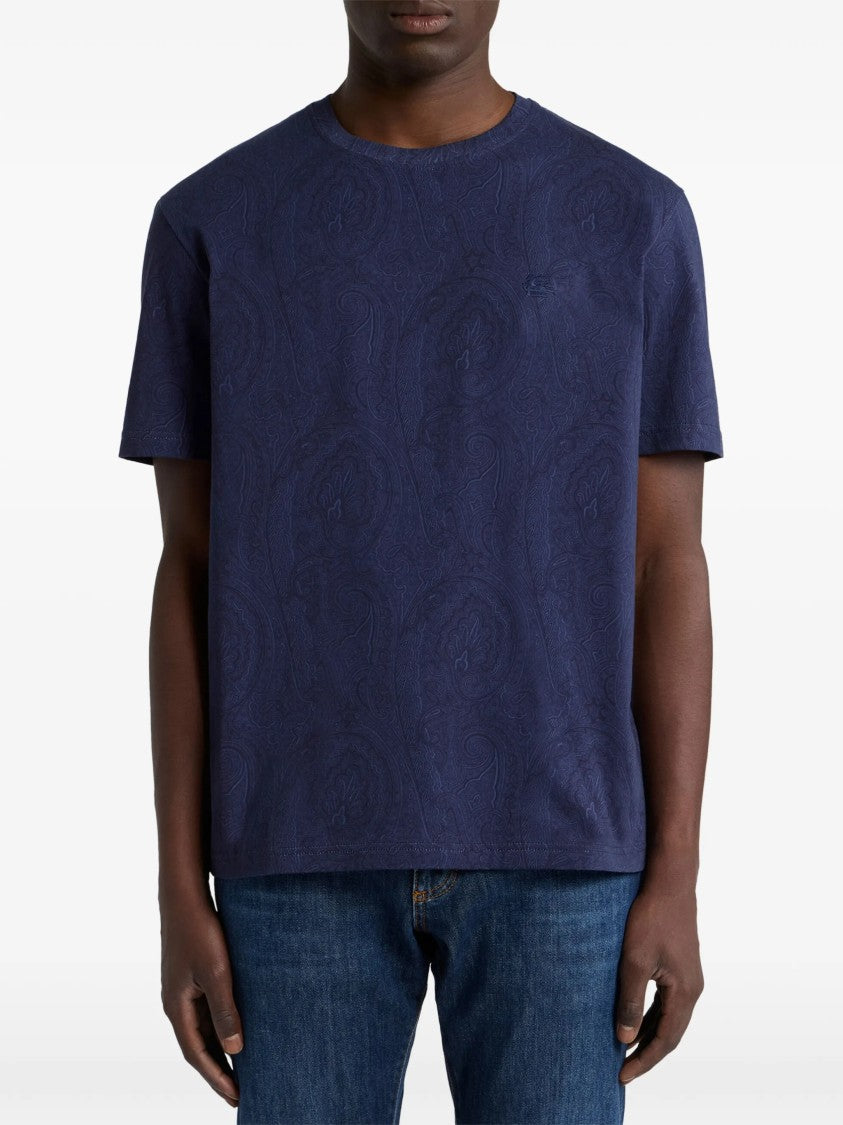 Etro Navy Roma Short-Sleeved Paisley Pattern T-Shirt
