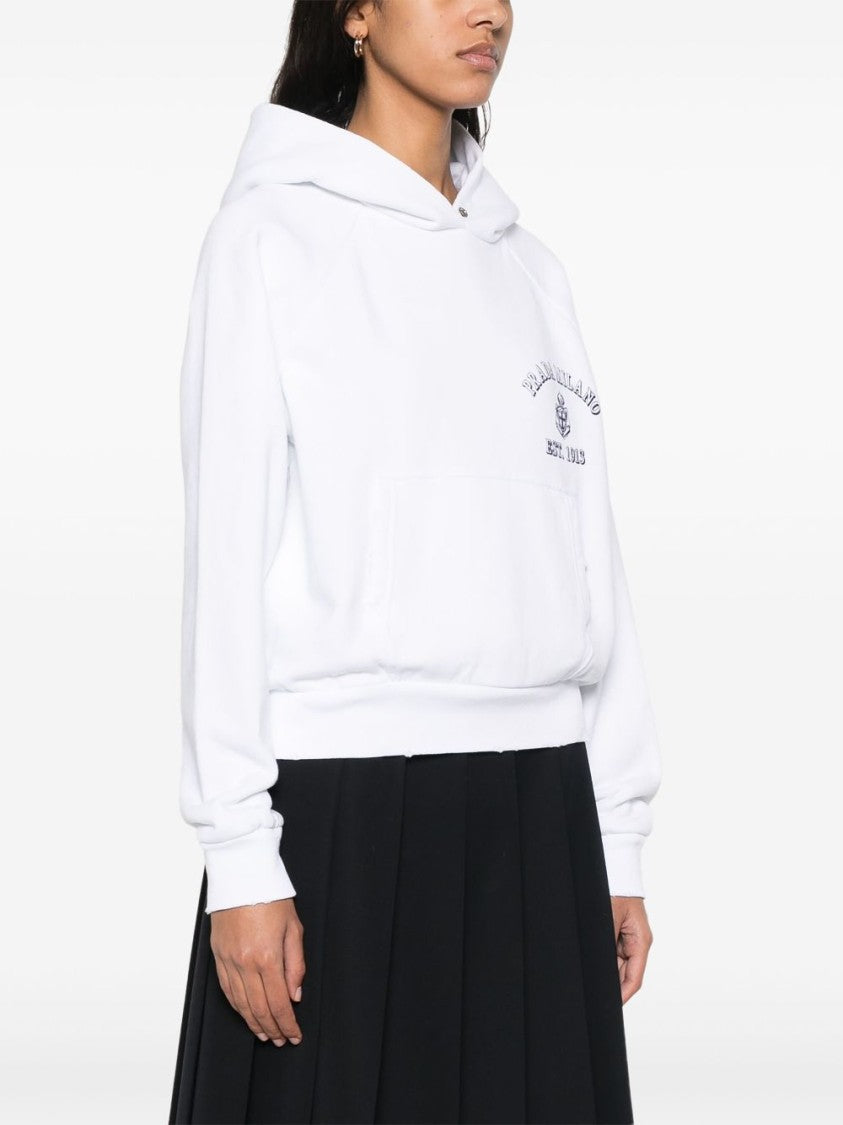 Prada Relaxed Fit White Hoodie With Embroidered Brand Detail
