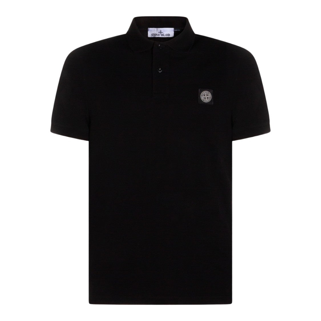 Stone Island Slim Fit Black Polo Shirt With Ribbed Collar