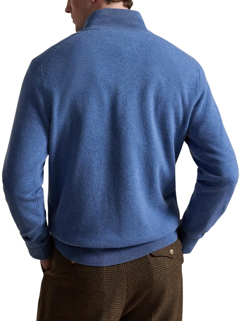 Polo Ralph Lauren Blue Quarter-Zip Rib-Knit Wool Sweater