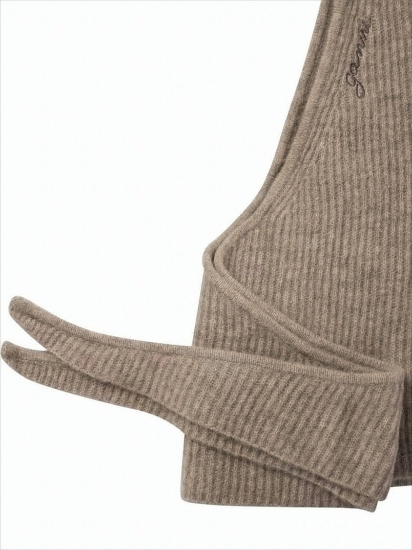 Ganni Ribbed Knit Balaclava With Extended Neck And Ties