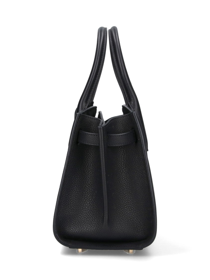 Ferragamo Structured Black Leather Handbag With Gold-Tone Closure