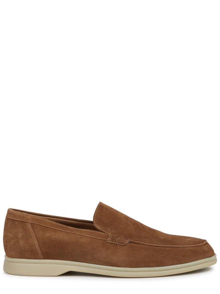 Mille885 Brown Rounded Toe Suede Calfskin Loafers