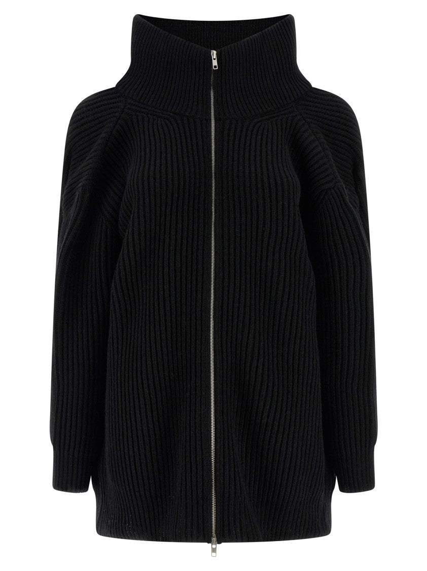 Mm6 By Maison Margiela Mini Ribbed Wool Knit Dress With High Neck And Zip Closure