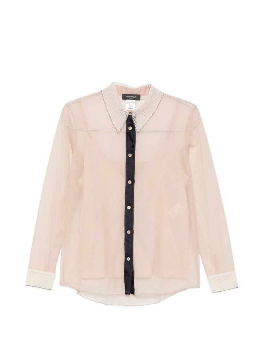 Fabiana Filippi Black Translucent Fabric Textured Embellishments Shirt