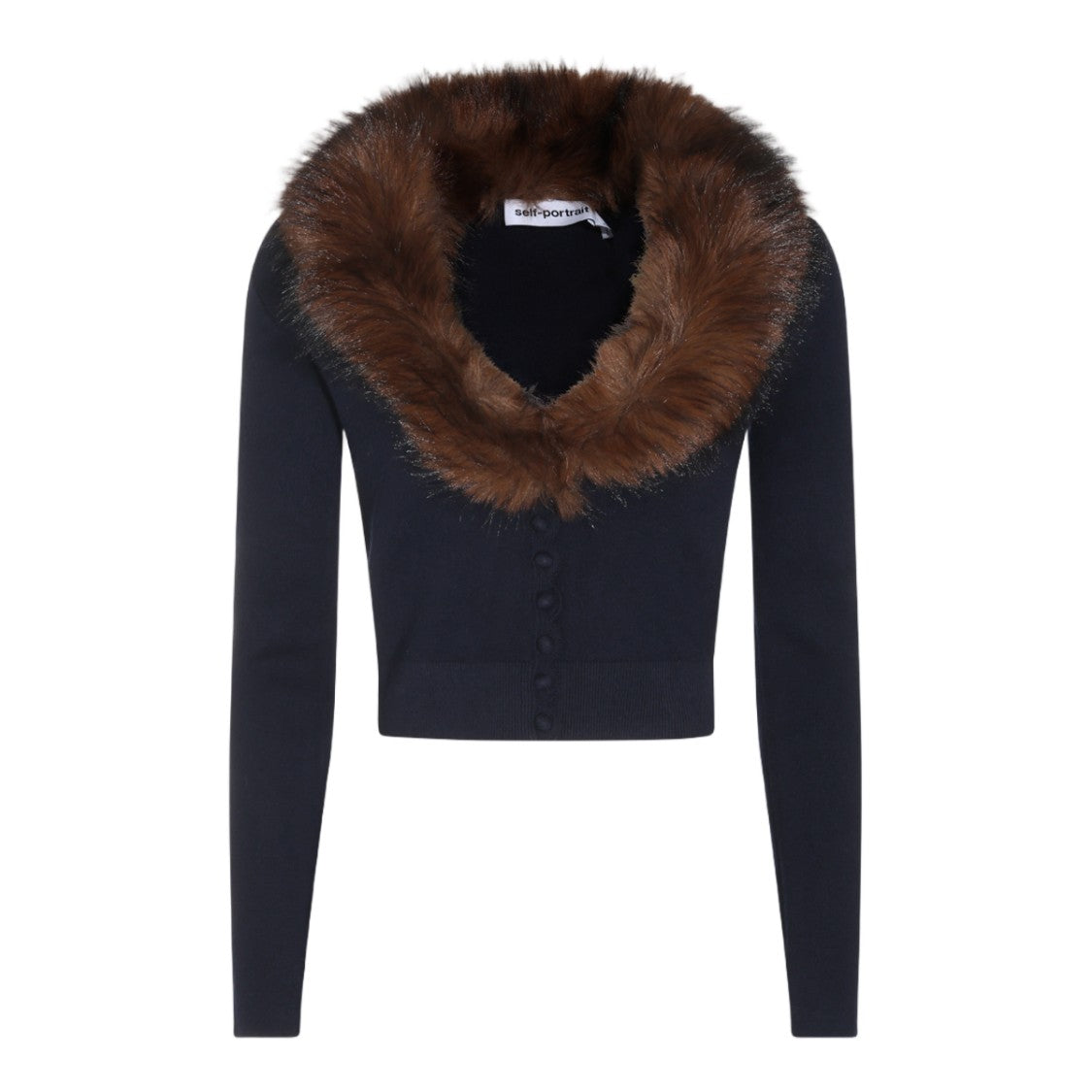 Self-Portrait Fitted Faux Fur Collar Sweater