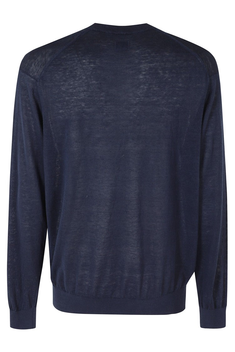 C.P. Company Blue Flax Ribbed-Trim Linen Sweater