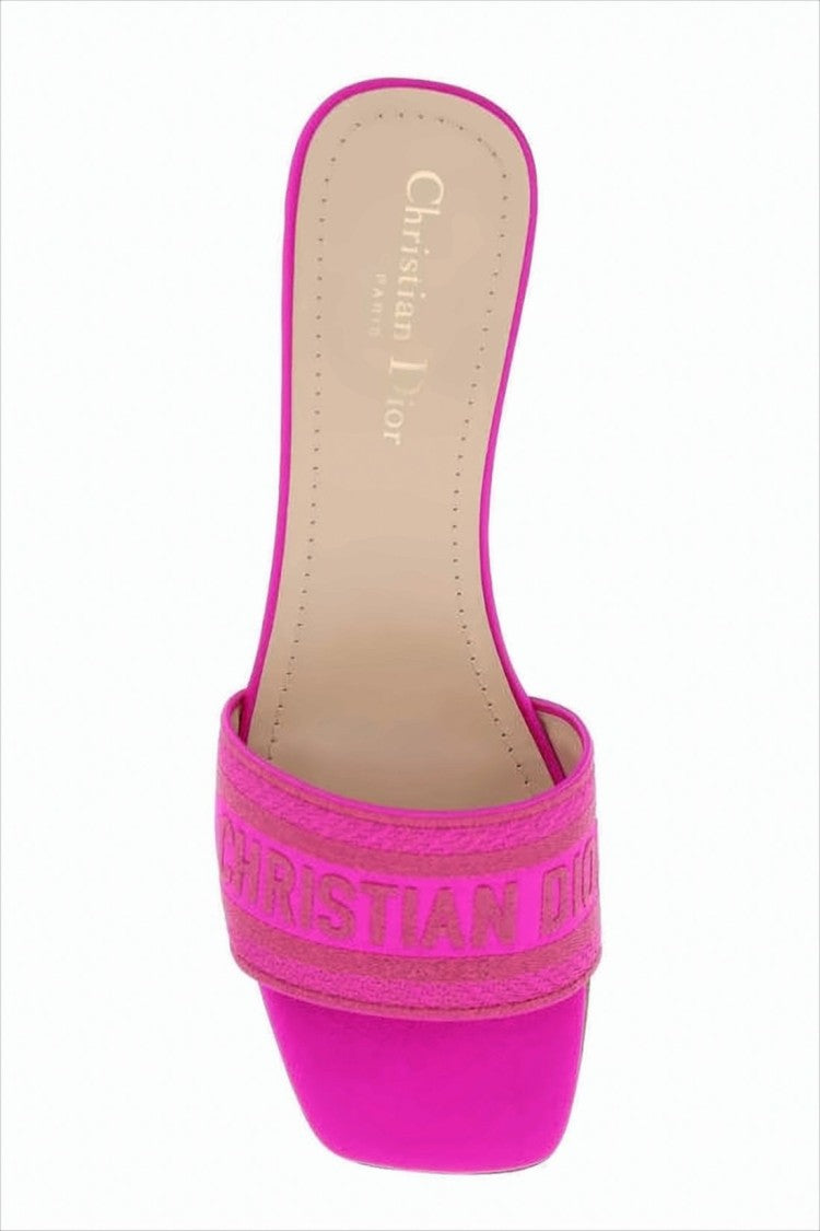 Christian Dior Vibrant Pink Mule With Block Heel And Embossed Strap