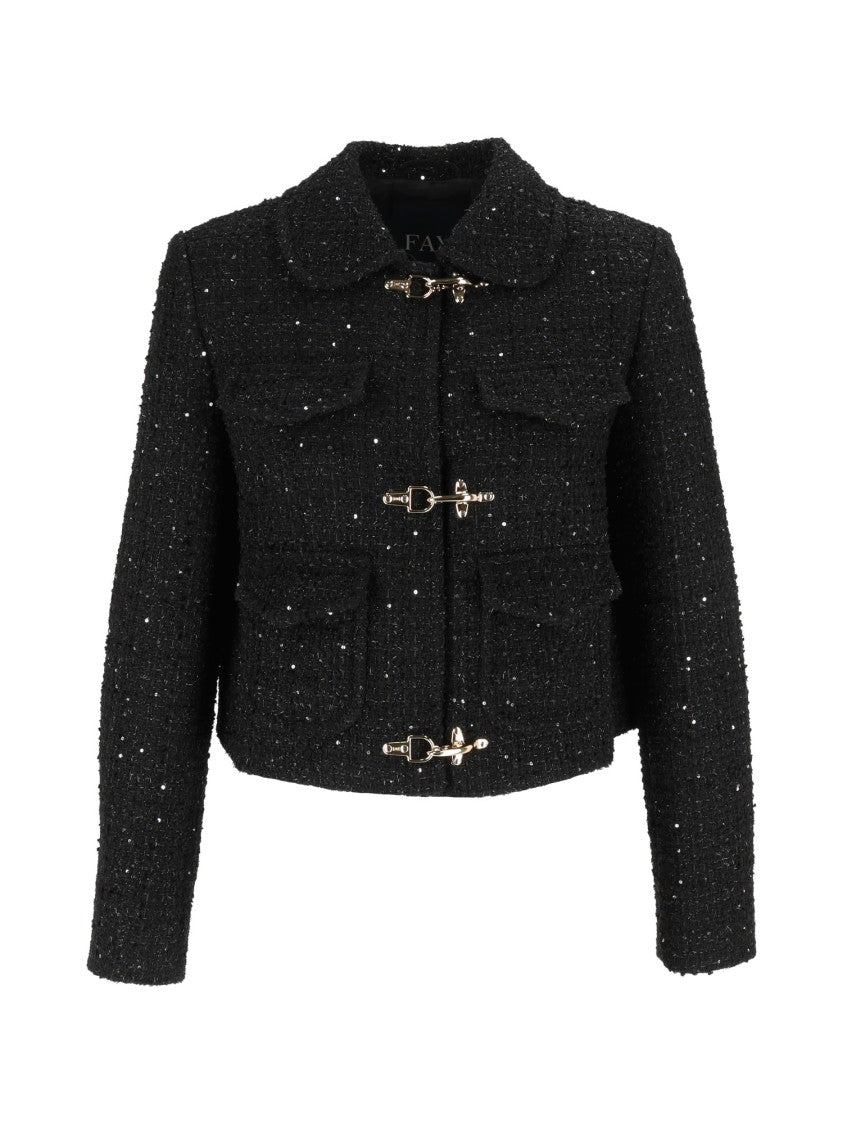 Fay Cropped Textured Tweed Jacket