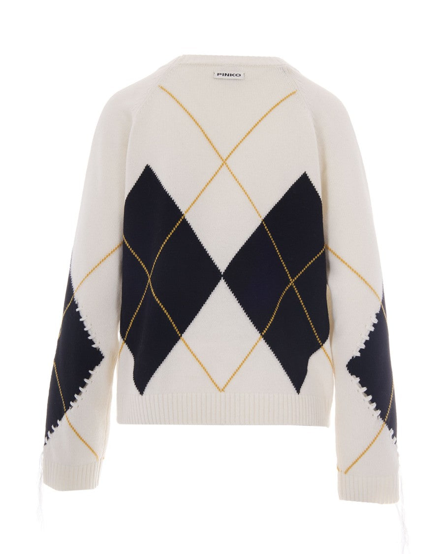 Pinko Cream Berna Intarsia Wool-Blend Sweater