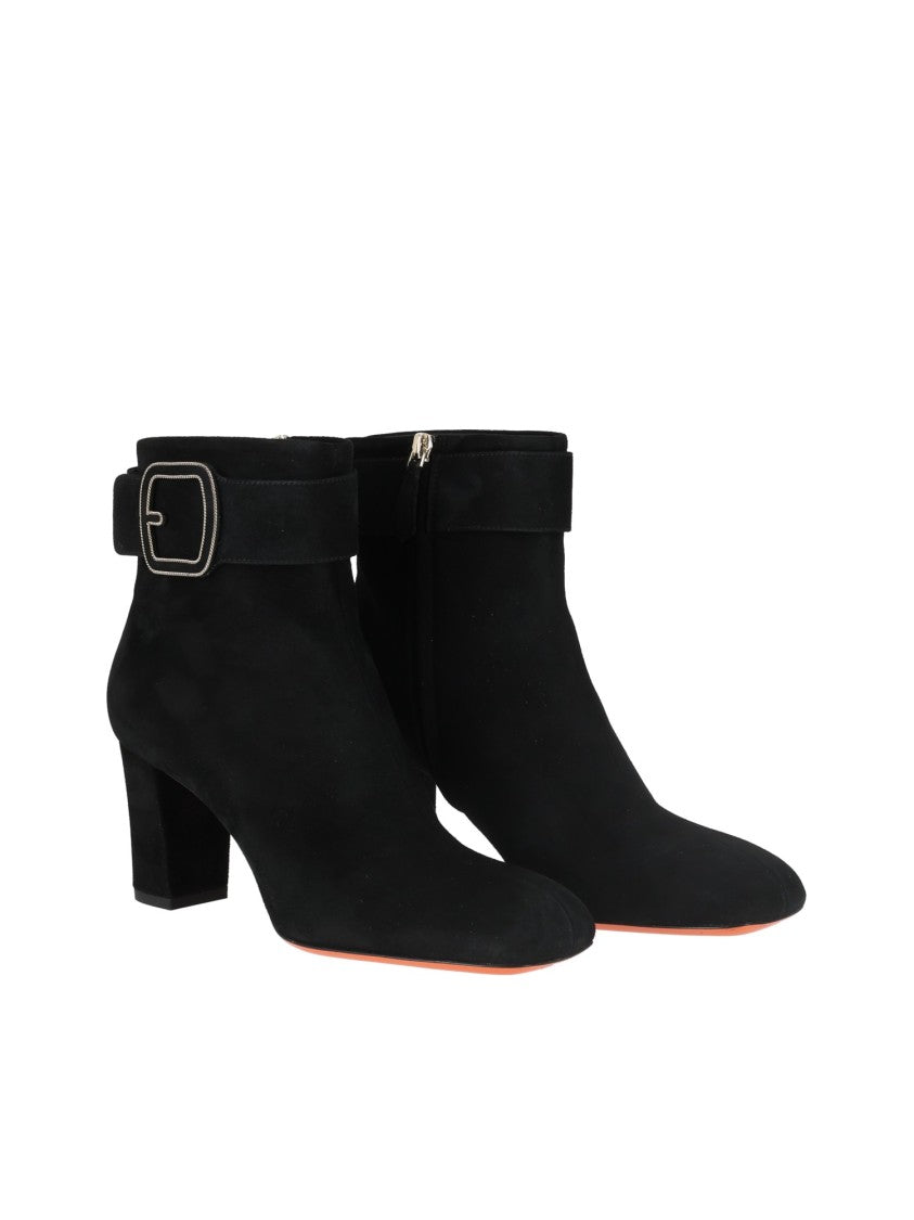 Santoni Newmarta Metallic Buckle Soft Suede Ankle Boots