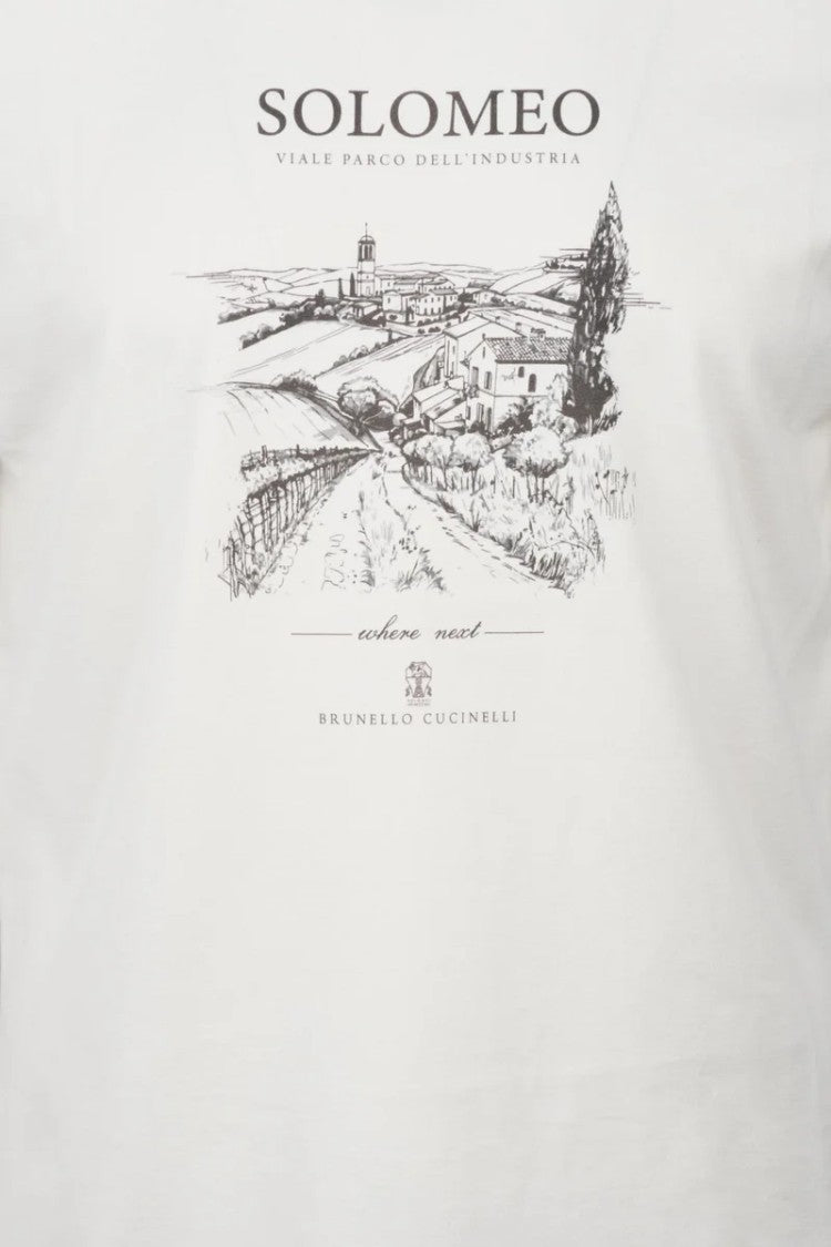 Brunello Cucinelli Graphic Off-White Crew Neck T-Shirt