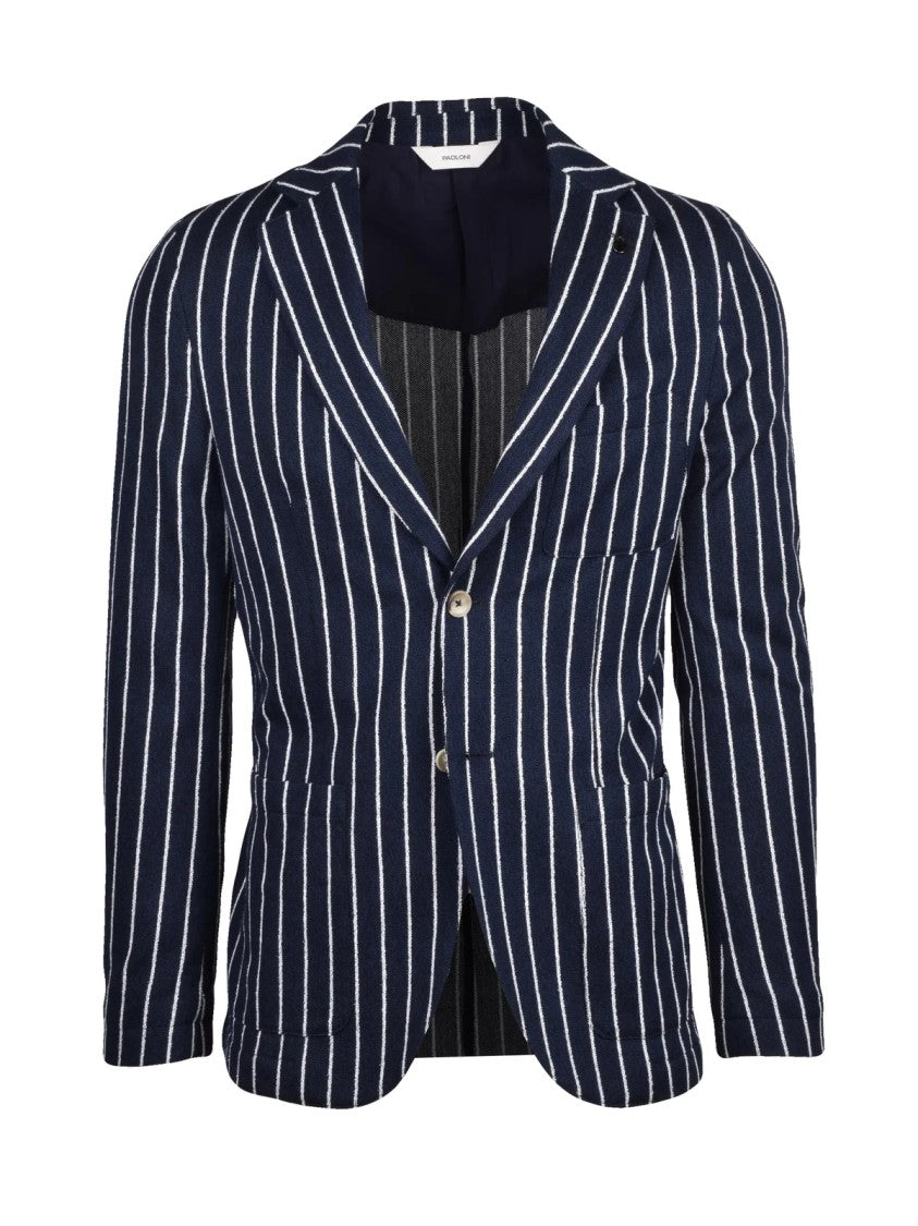 Paoloni Round-Cut Blazer With Vertical Pinstripes
