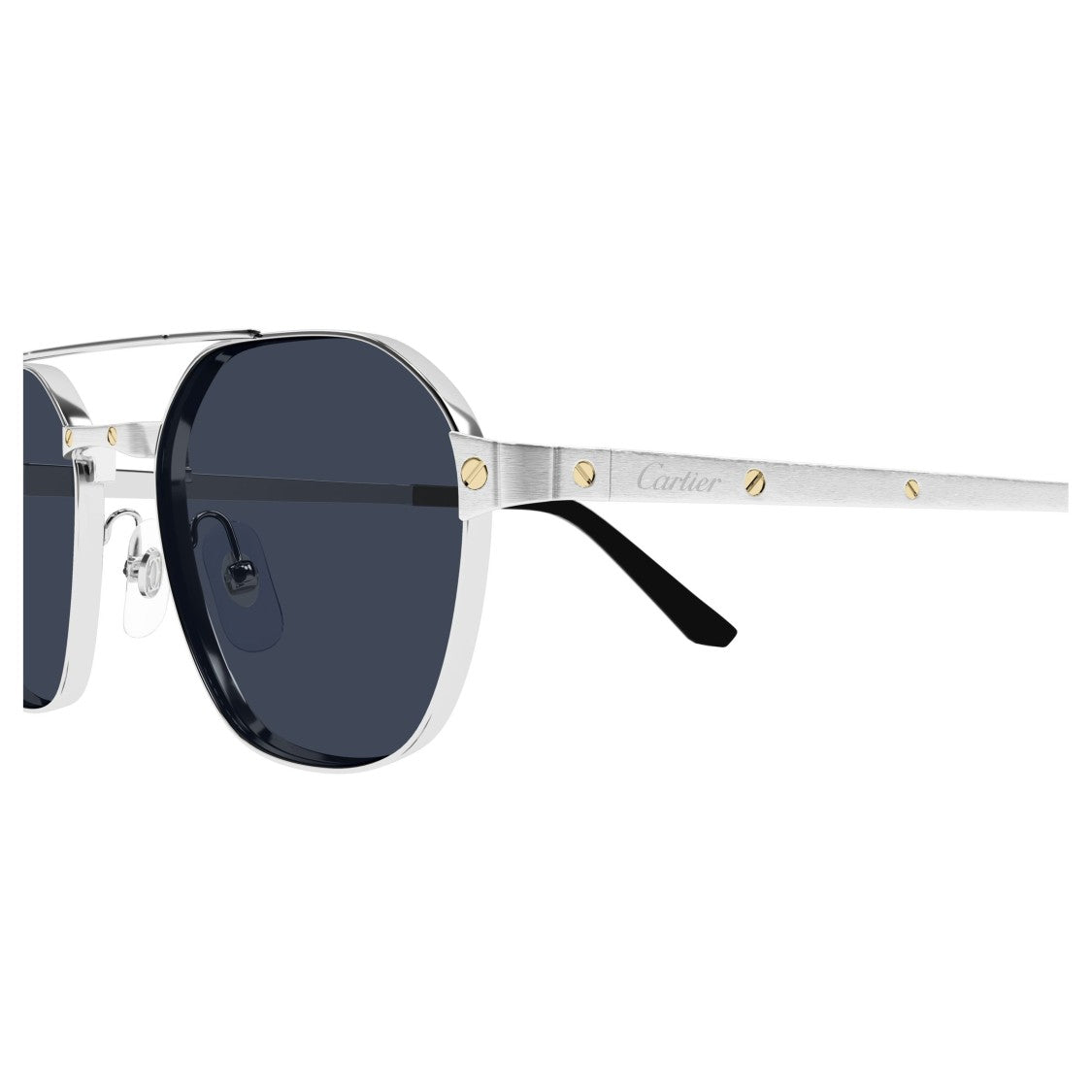 Cartier Silver Metal Frame Sunglasses With Double Bridge
