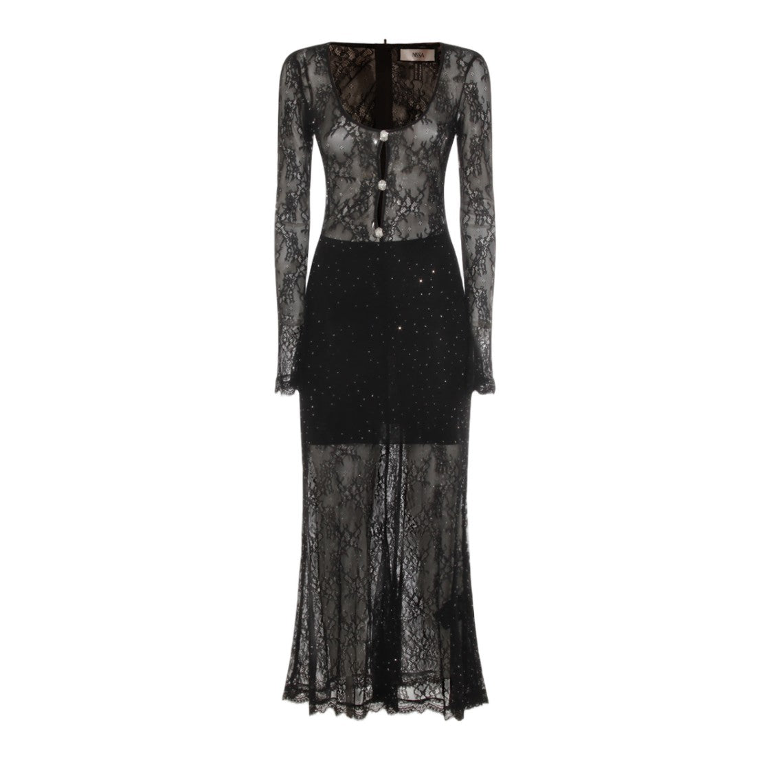 Nissa Mid-Length Sheer Black Lace Dress