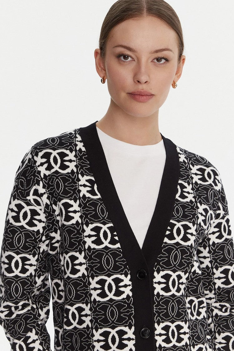 Pinko Black Monogram Jacquard Viscose-Blend Cardigan