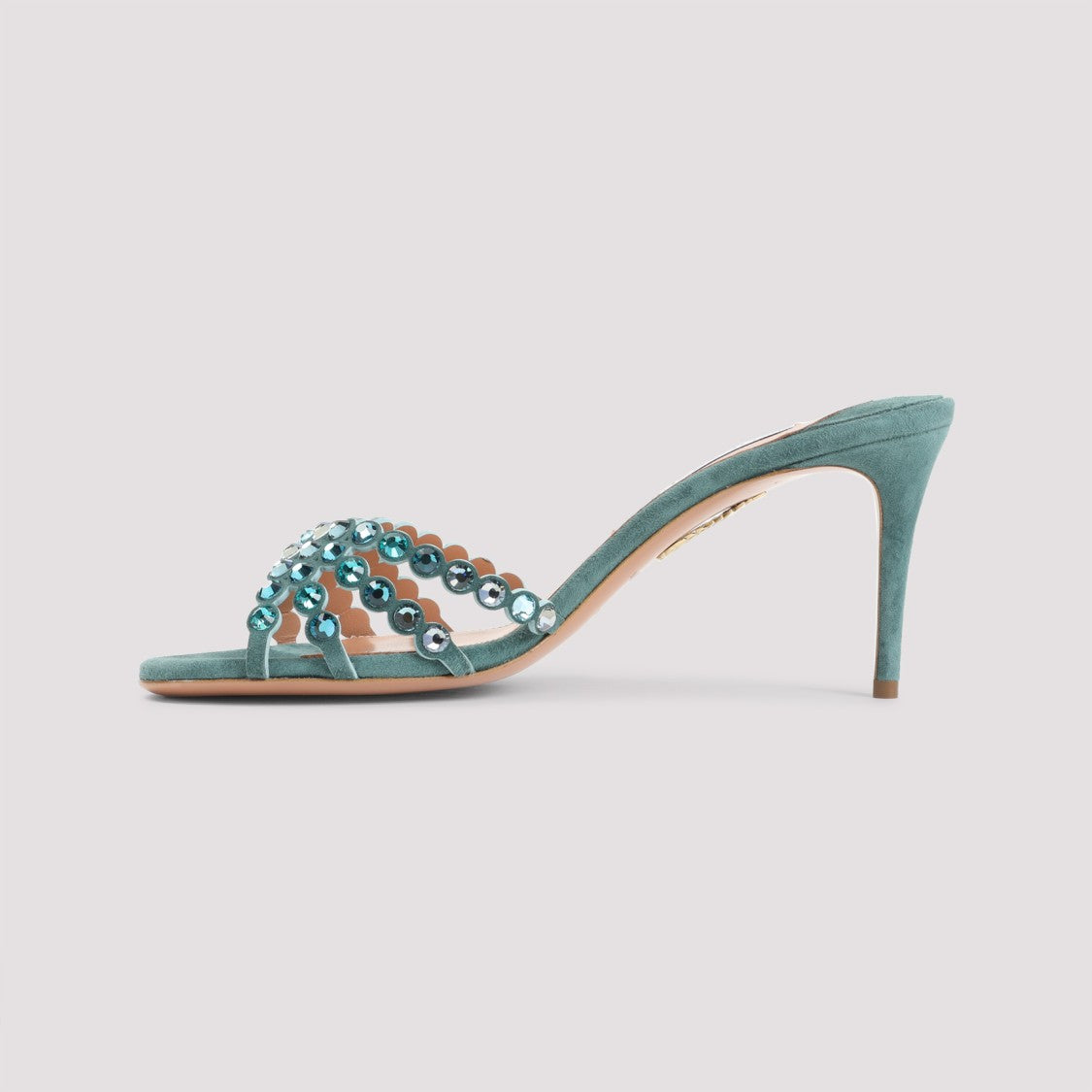 Aquazzura Light Teal Blue Kid Suede Leather Tequila Mule