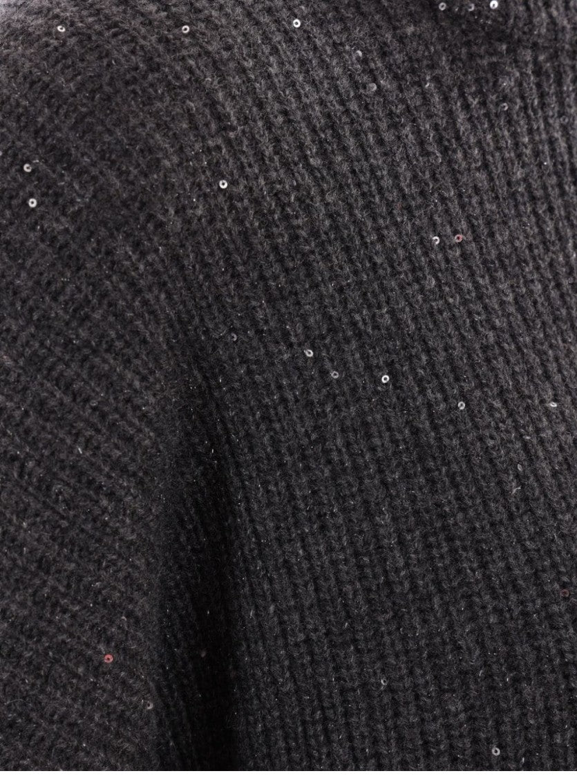 Brunello Cucinelli Ribbed Mock Neck Sweater With Subtle Sparkling Accents