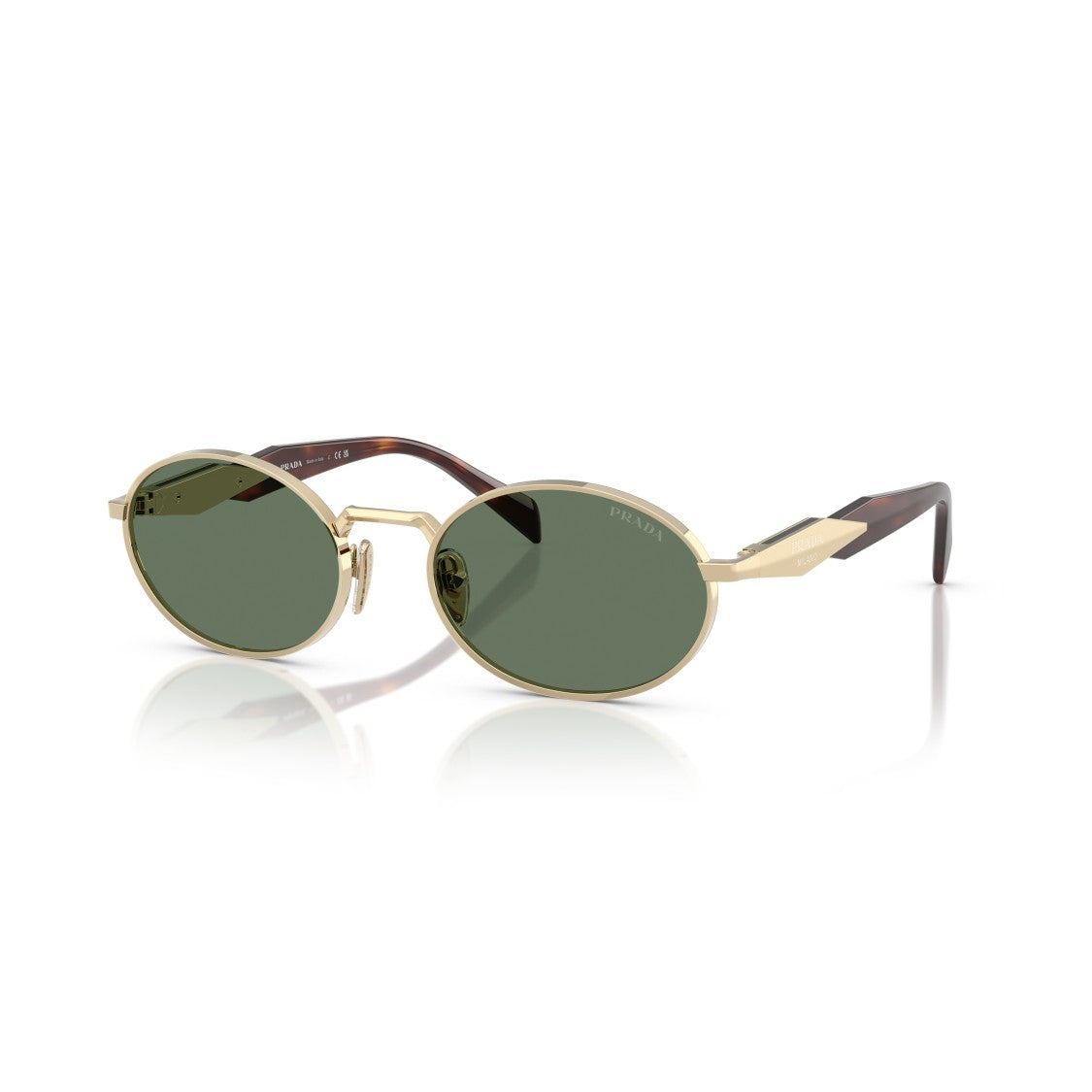 Prada Oval Green Lens Sunglasses With Gold Frame