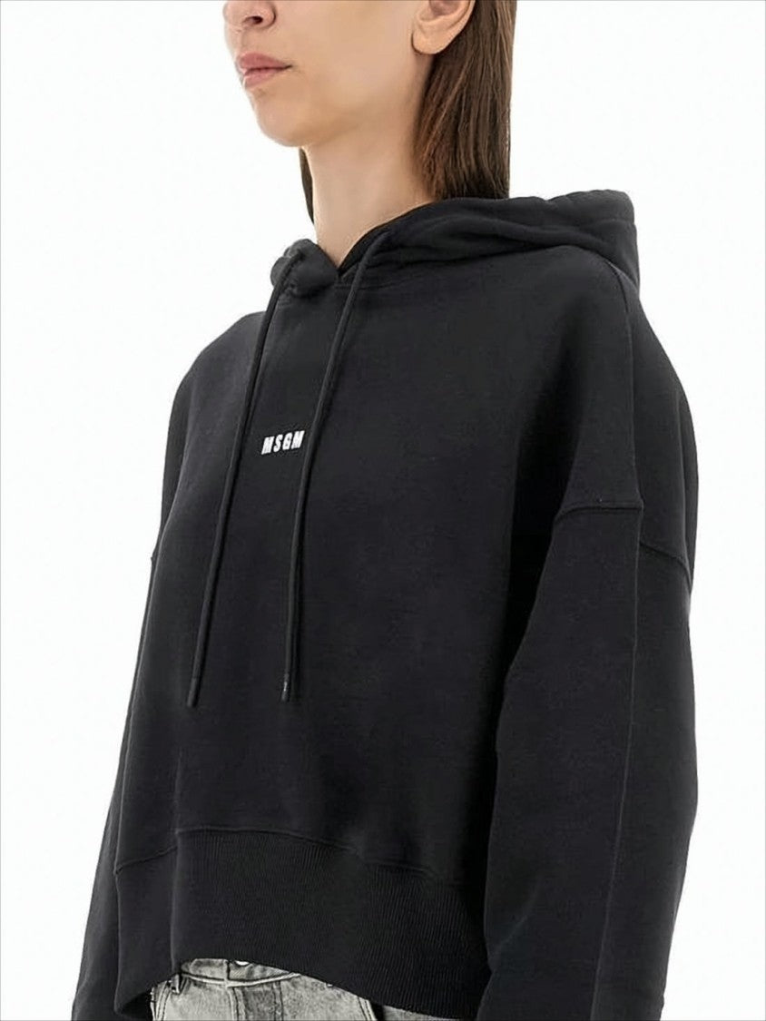 Msgm Cropped Black Hoodie