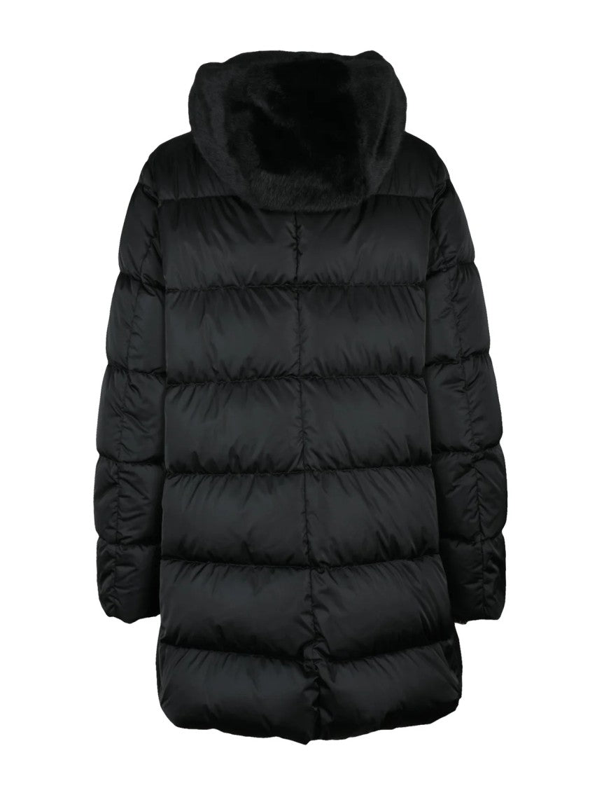 Herno Black Down Jacket With Removable Plush Collar
