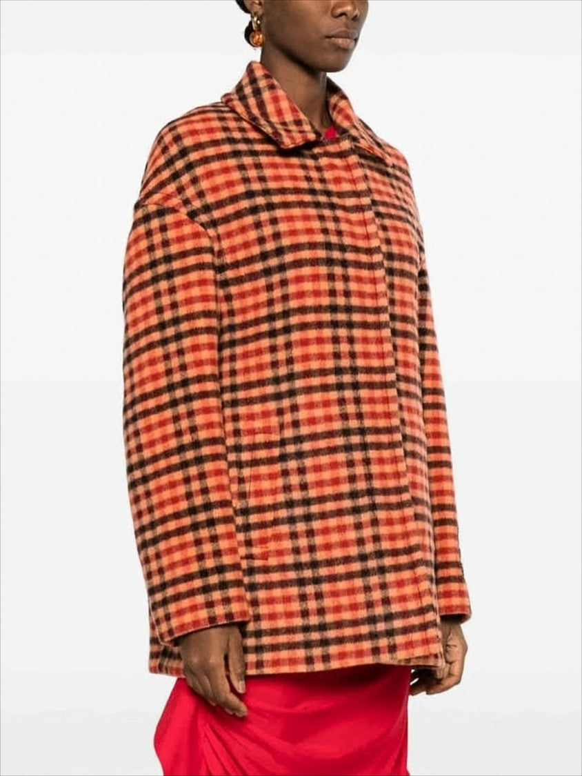 Marni Boxy Mid-Length Trench Coat With Bold Checkered Pattern