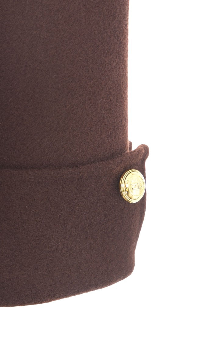 Elisabetta Franchi Brown Wool Long Coat With Classic Lapel