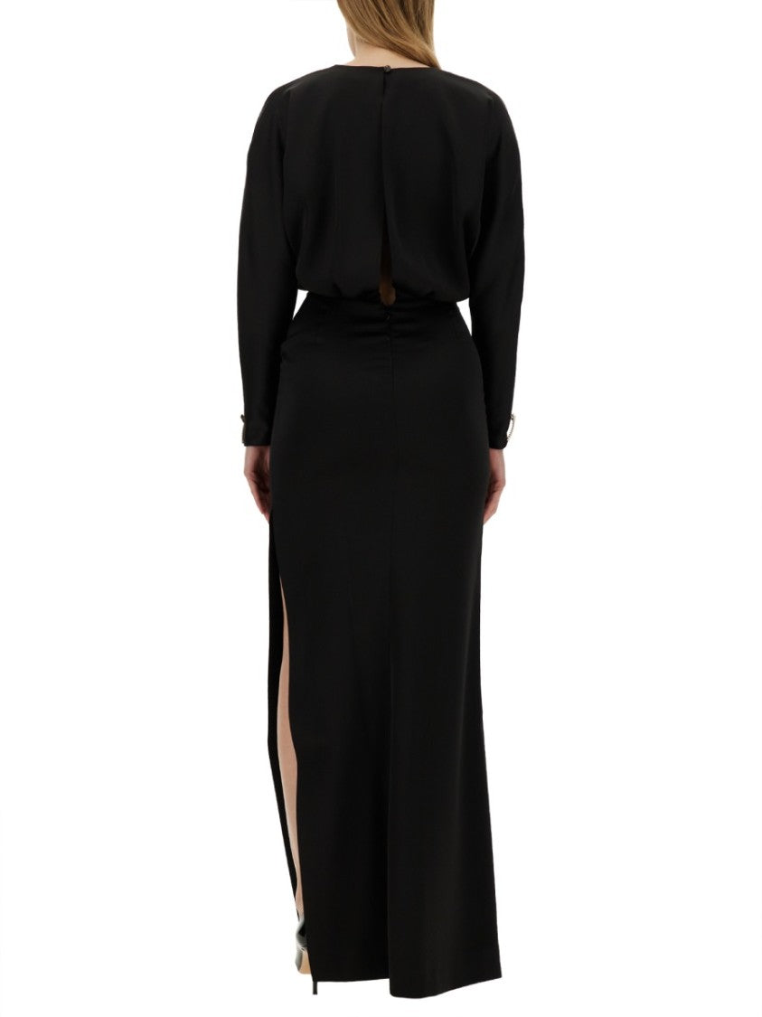 Genny Black Long Dress With Deep V-Neckline And High Slit