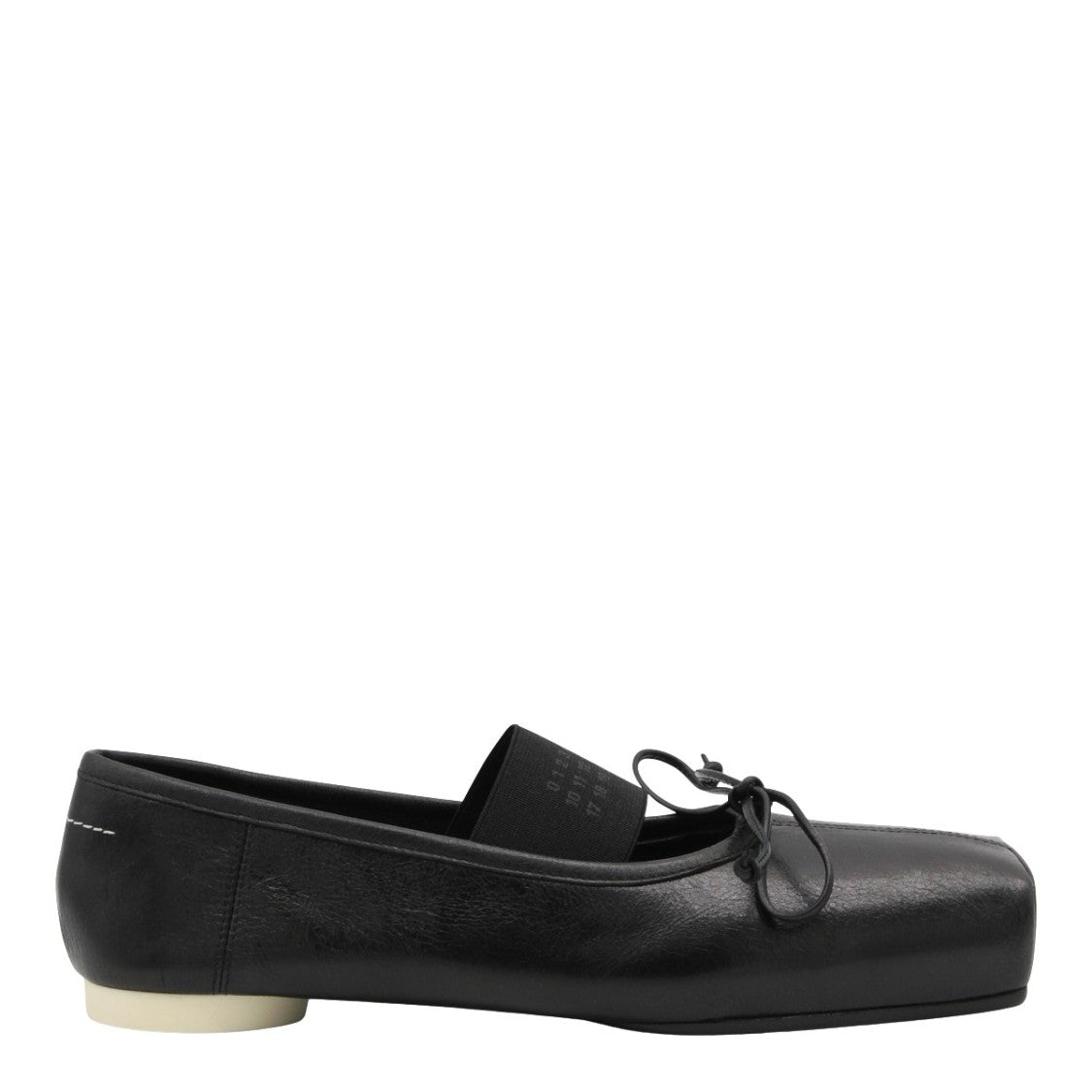 Mm6 By Maison Margiela Black Leather Flats With Square Toe
