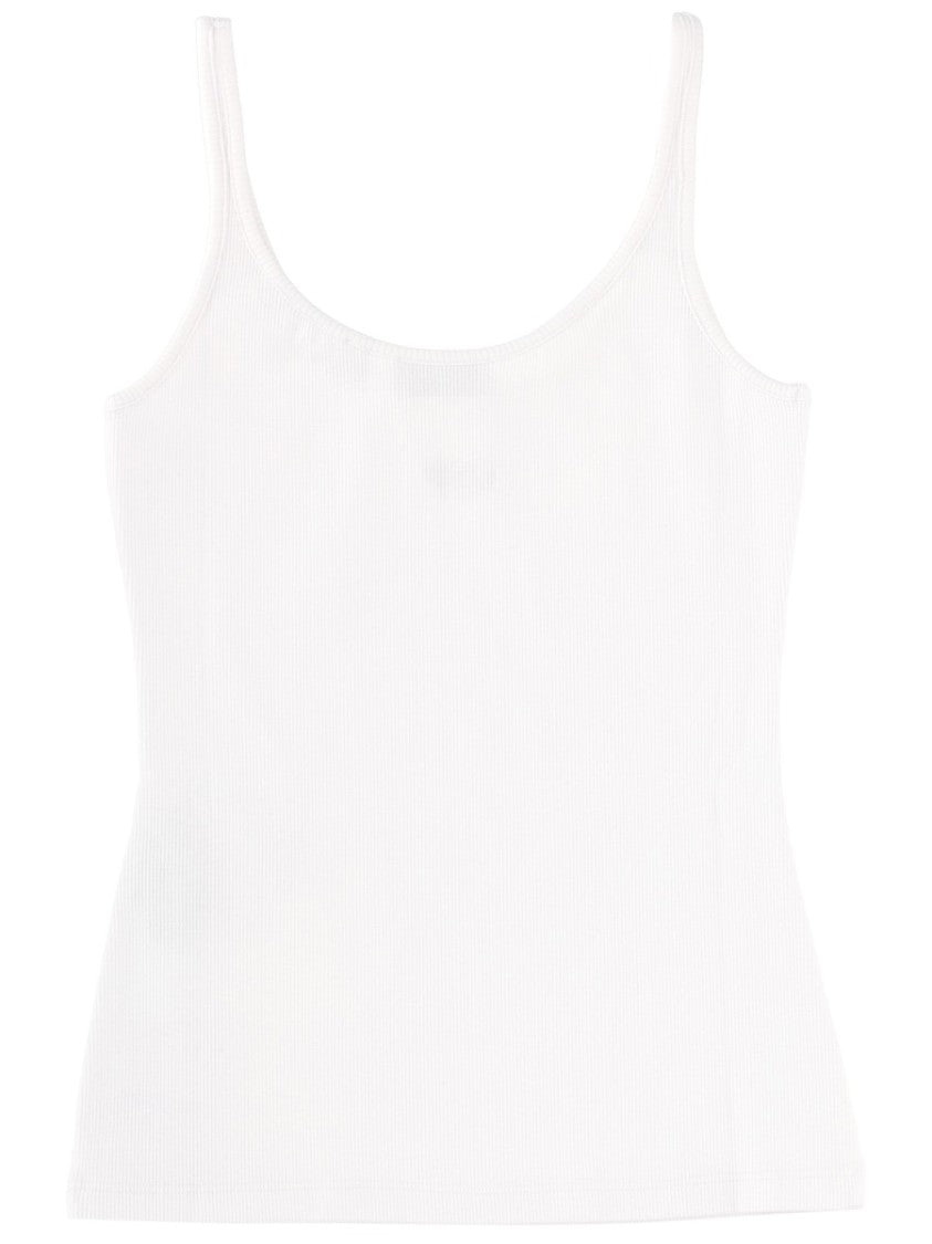 Off-White Neutrals Cotton Ribbed Slim Tank Top