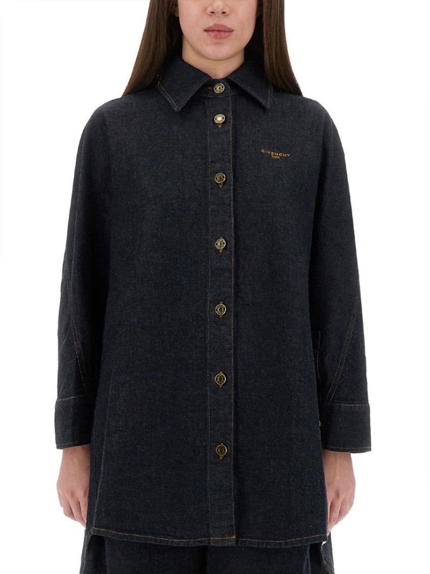 Givenchy Black Denim Shirt With Subtle Embroidery