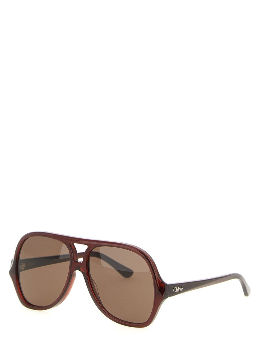 Chloé Aviator Acetate Sunglasses With Metal Logo Detail