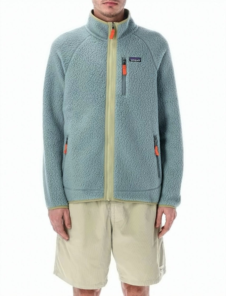 Patagonia Textured Blue Fleece Jacket With High Collar