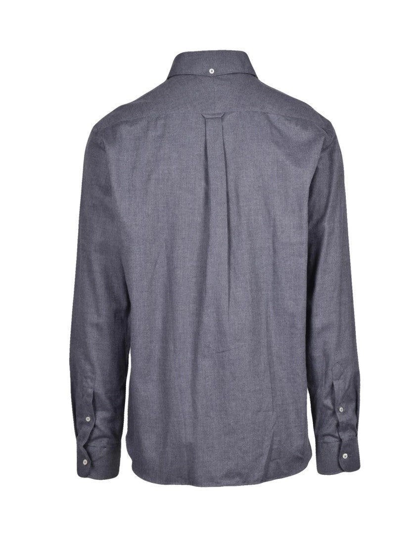 Deuxieme Grey Button-Down Cotton Flannel Shirt
