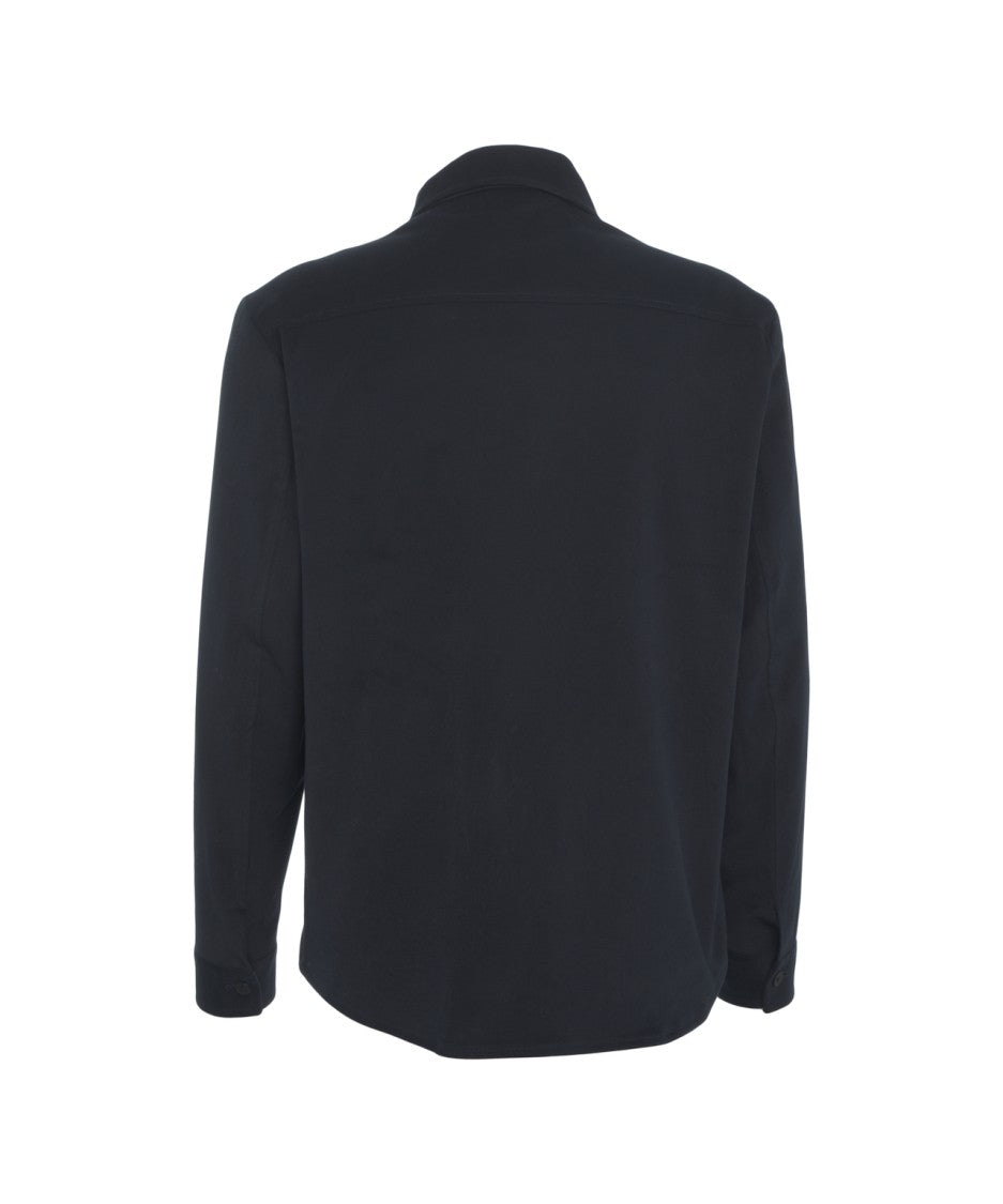 Briglia Classic Collar Black Overshirt With Functional Patch Pockets