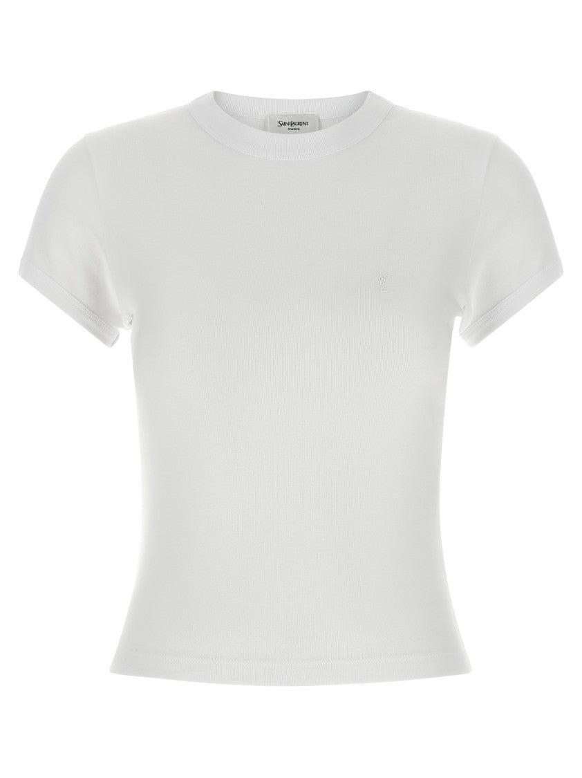 Saint Laurent 'Cassandre' Embroidered Cotton Jersey T-Shirt