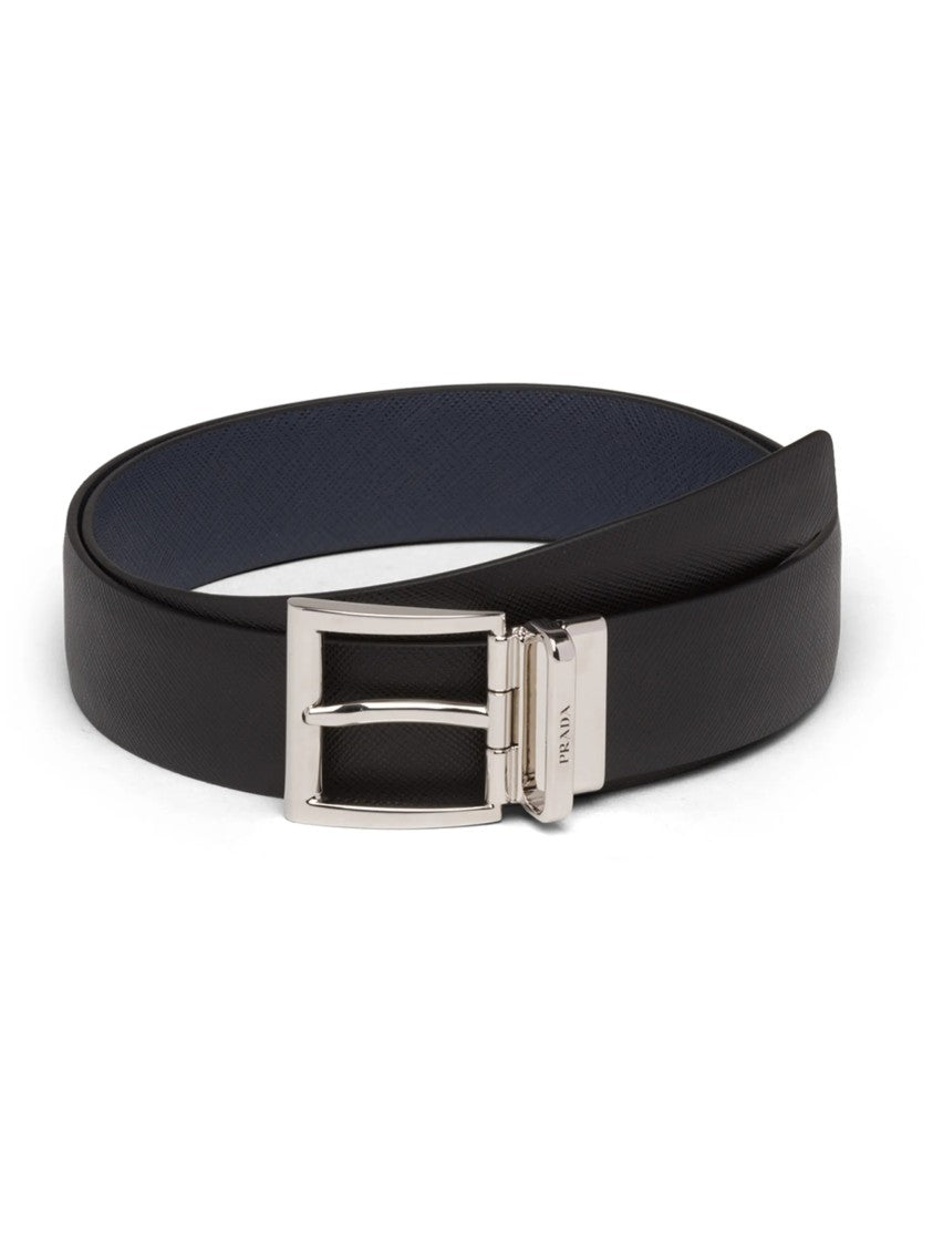 Prada Black/Dark Blue Cintura Textured Leather Belts