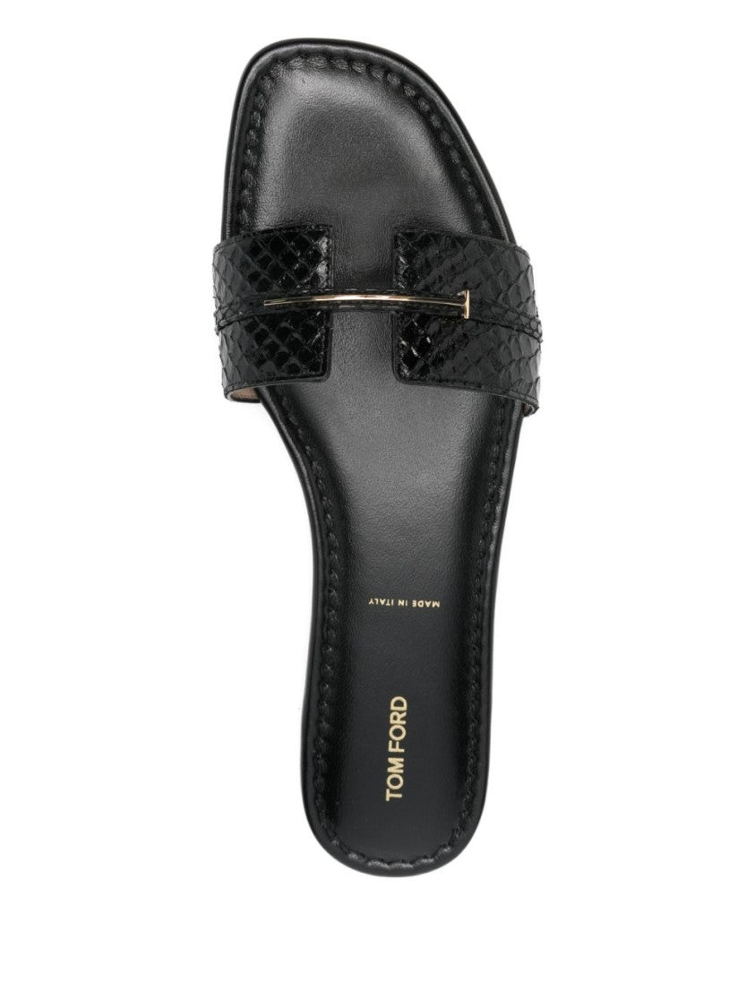 Tom Ford Embossed Finish Open Toe Sandals With Hardware Detail