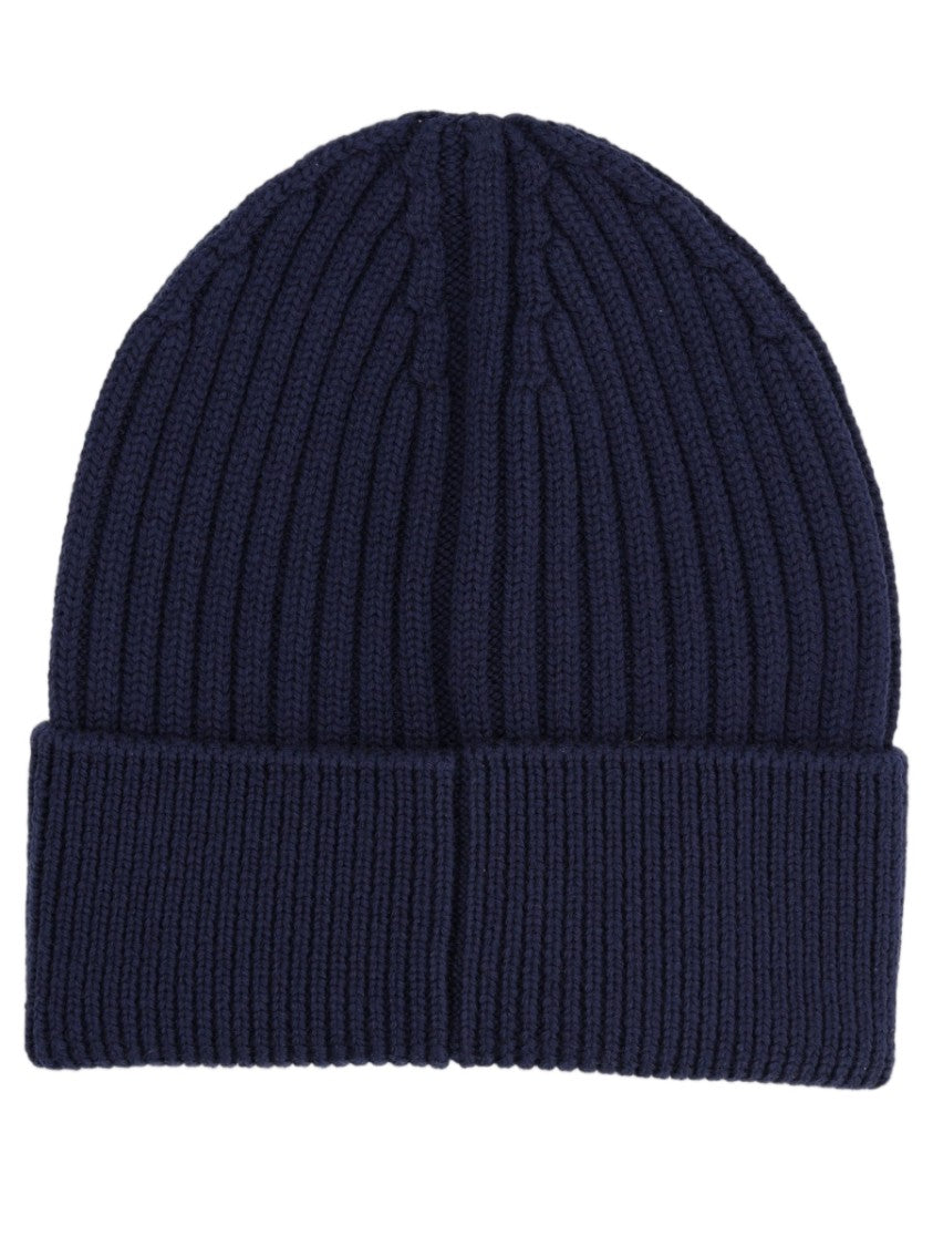 Moncler Grenoble Blue Ribbed Knit Folded Cuff Beanie