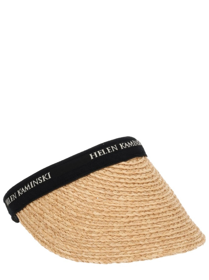 Helen Kaminski Curved Brim Raffia Visor With Textured Band
