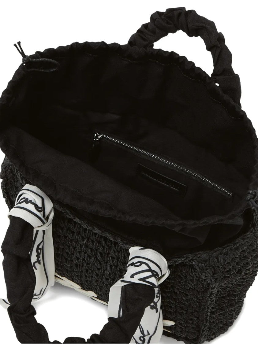 Karl Lagerfeld Woven Handbag With Ruched Handle And Signature Detail