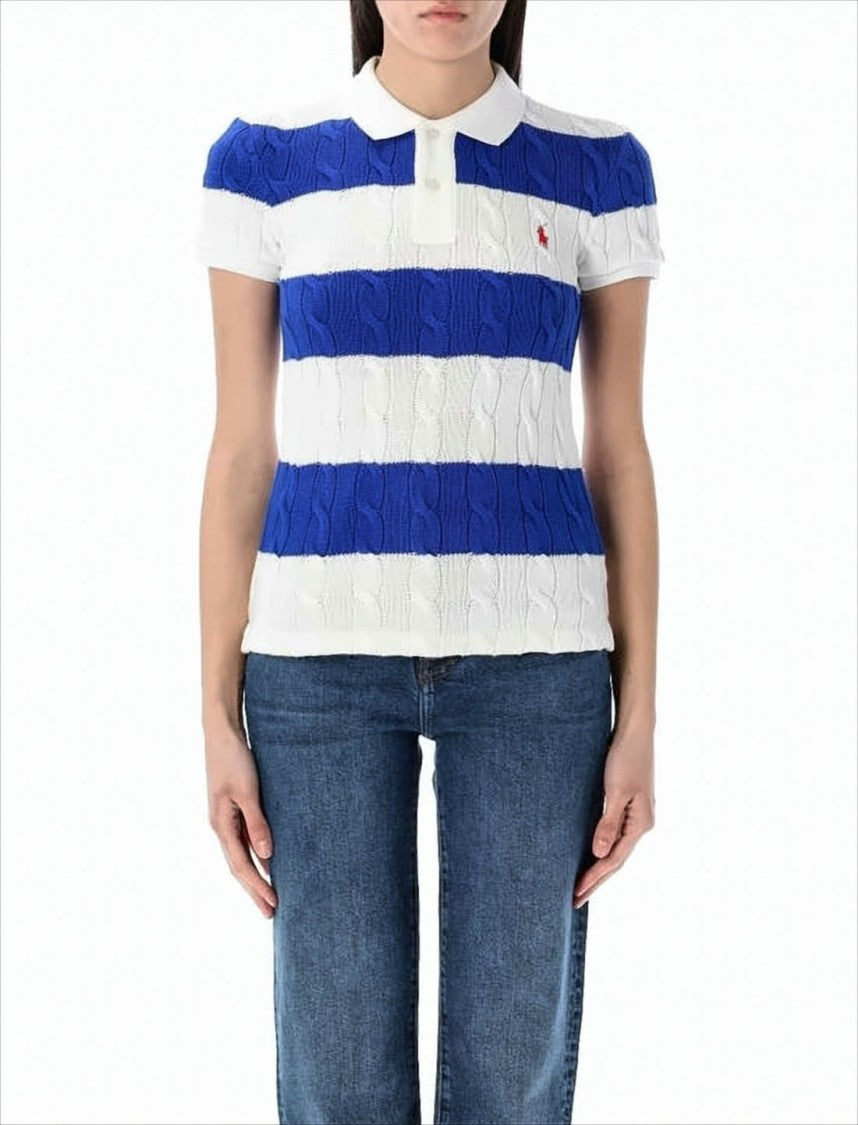 Polo Ralph Lauren Short-Sleeved Knit Top With Polo Collar And Cable Knit Texture