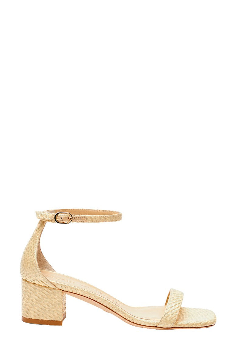 Stuart Weitzman Cream Raffia Block-Heel Ankle-Strap Sandals