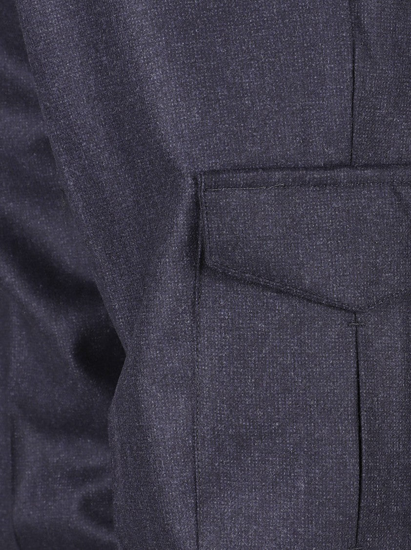 Barba Tailored Blue Wool Trousers With Cuffed Hems And Flap Pockets